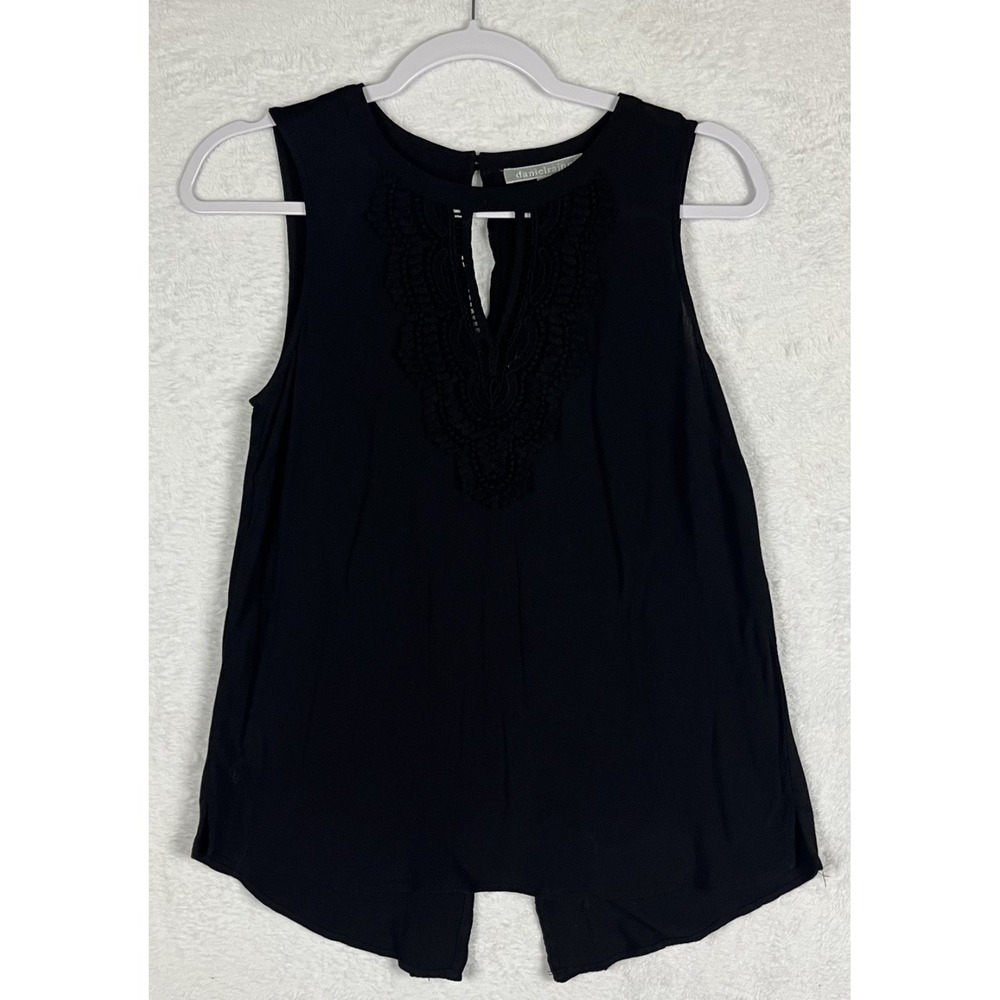 Daniel Rainn Womens XS Black Sleeveless Lace Yoke Crochet Back Rayon Blouse Top